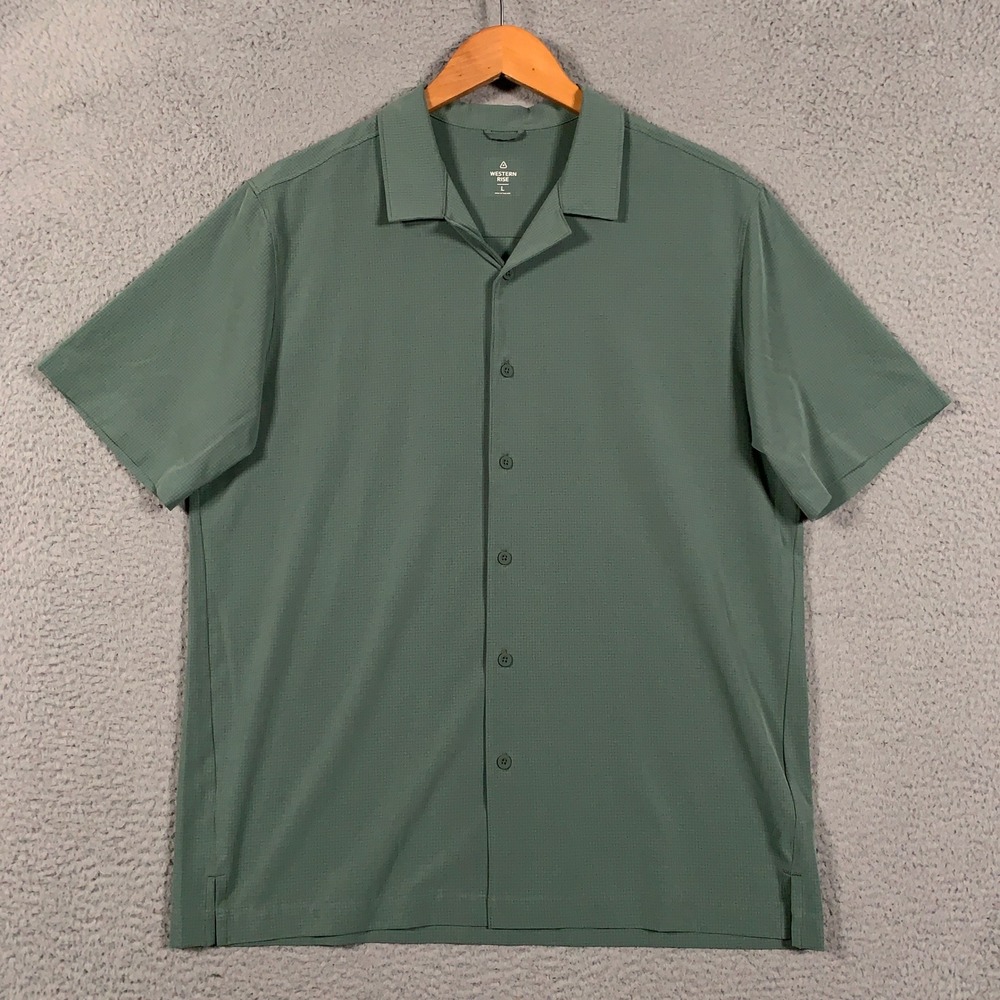 Western Rise Outbound Camp Collar Shirt Mens Large Sage Green Grid Short Sleeve